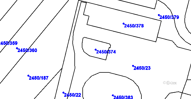 Parcela st. 2450/374 v KÚ Bosonohy, Katastrální mapa
