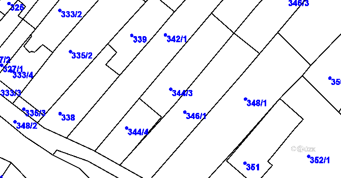 Parcela st. 344/3 v KÚ Bosonohy, Katastrální mapa