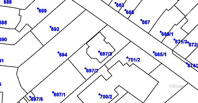 Parcela st. 697/3 v KÚ Bosonohy, Katastrální mapa