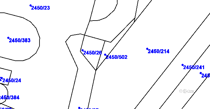 Parcela st. 2450/502 v KÚ Bosonohy, Katastrální mapa