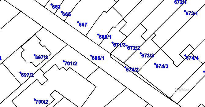 Parcela st. 685/21 v KÚ Bosonohy, Katastrální mapa