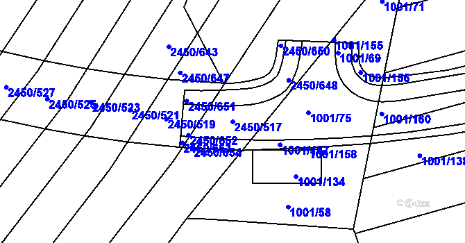 Parcela st. 2450/517 v KÚ Bosonohy, Katastrální mapa