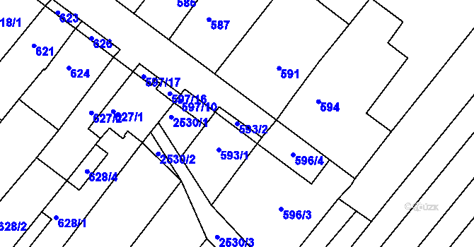 Parcela st. 593/2 v KÚ Bosonohy, Katastrální mapa