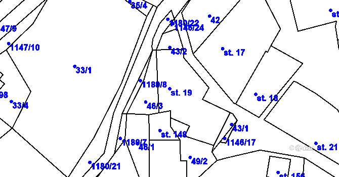 Parcela st. 19 v KÚ Bošice, Katastrální mapa