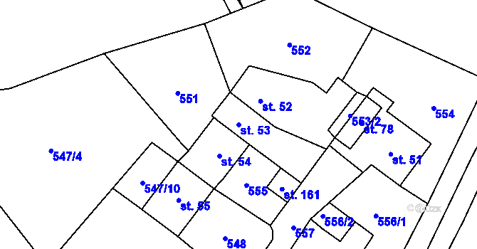Parcela st. 53 v KÚ Bošice, Katastrální mapa