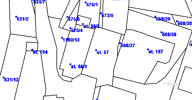 Parcela st. 57 v KÚ Bošice, Katastrální mapa