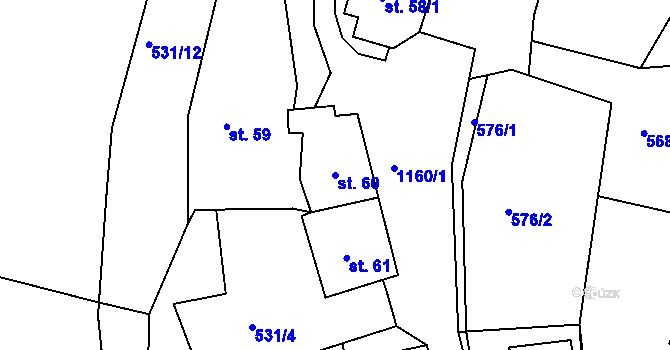 Parcela st. 60 v KÚ Bošice, Katastrální mapa