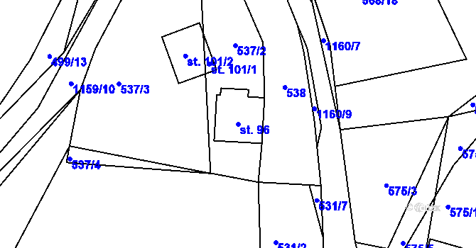 Parcela st. 96 v KÚ Bošice, Katastrální mapa