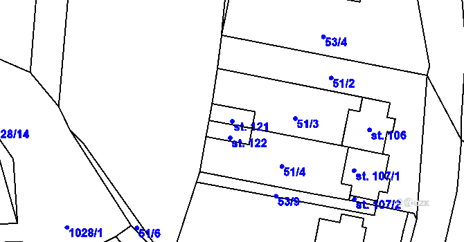 Parcela st. 121 v KÚ Bošice, Katastrální mapa