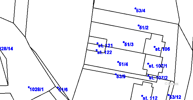 Parcela st. 122 v KÚ Bošice, Katastrální mapa