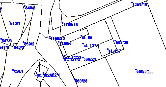Parcela st. 127/1 v KÚ Bošice, Katastrální mapa