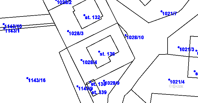 Parcela st. 136 v KÚ Bošice, Katastrální mapa