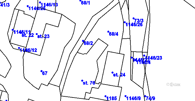 Parcela st. 68/4 v KÚ Bošice, Katastrální mapa