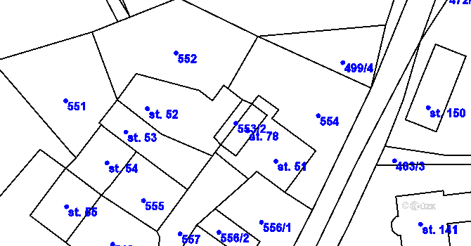 Parcela st. 553/2 v KÚ Bošice, Katastrální mapa