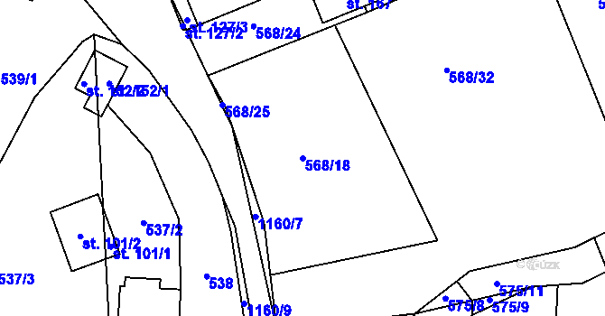 Parcela st. 568/18 v KÚ Bošice, Katastrální mapa
