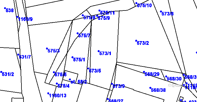 Parcela st. 573/1 v KÚ Bošice, Katastrální mapa
