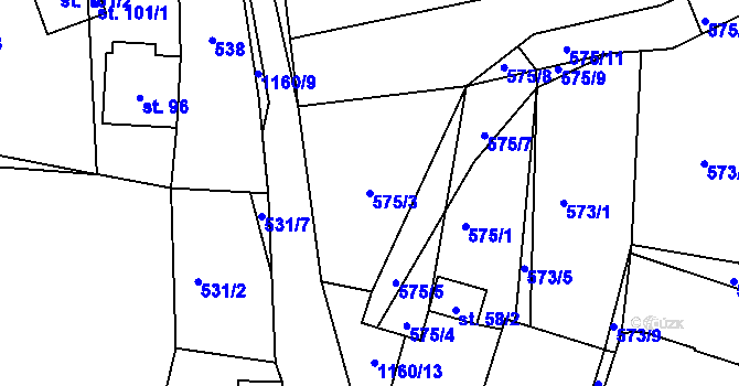 Parcela st. 575/3 v KÚ Bošice, Katastrální mapa