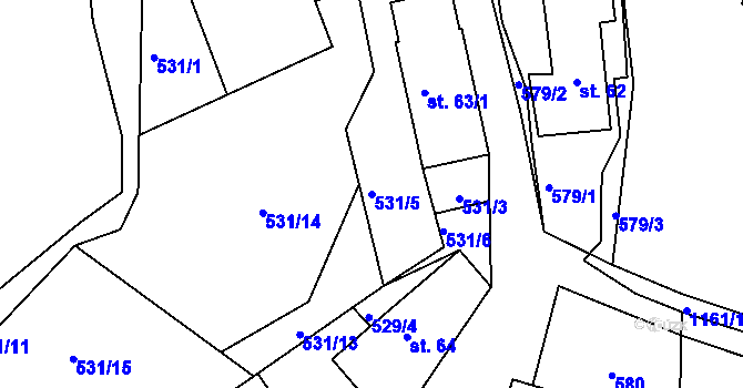 Parcela st. 531/5 v KÚ Bošice, Katastrální mapa