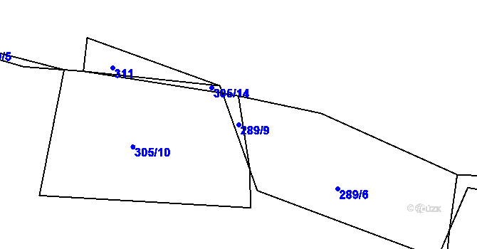 Parcela st. 289/9 v KÚ Bošice, Katastrální mapa