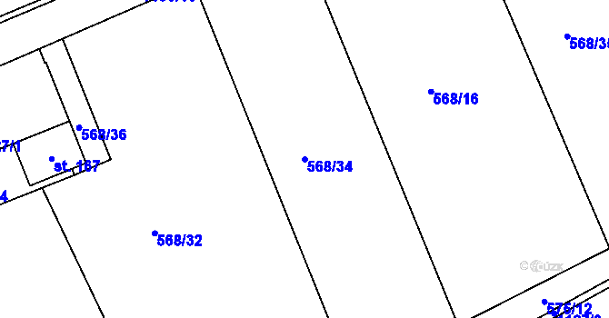 Parcela st. 568/34 v KÚ Bošice, Katastrální mapa
