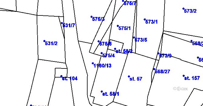 Parcela st. 575/4 v KÚ Bošice, Katastrální mapa
