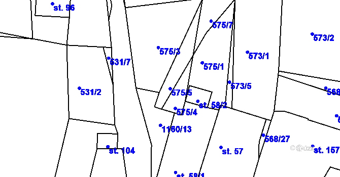 Parcela st. 575/5 v KÚ Bošice, Katastrální mapa