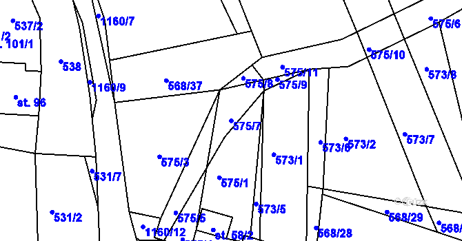 Parcela st. 575/7 v KÚ Bošice, Katastrální mapa