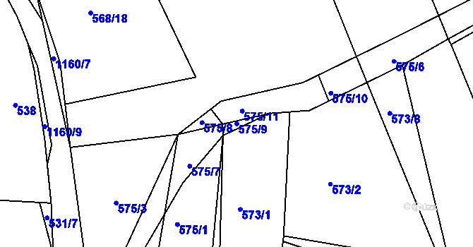 Parcela st. 575/9 v KÚ Bošice, Katastrální mapa