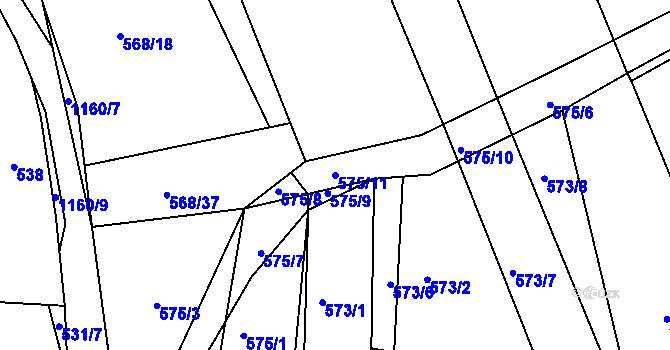 Parcela st. 575/11 v KÚ Bošice, Katastrální mapa