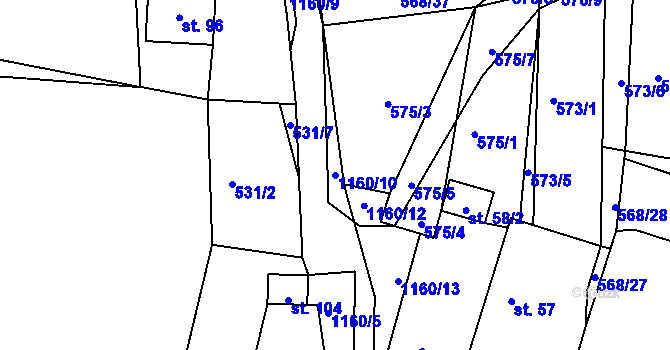Parcela st. 1160/10 v KÚ Bošice, Katastrální mapa