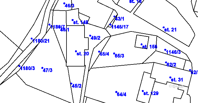 Parcela st. 65/4 v KÚ Bošice, Katastrální mapa