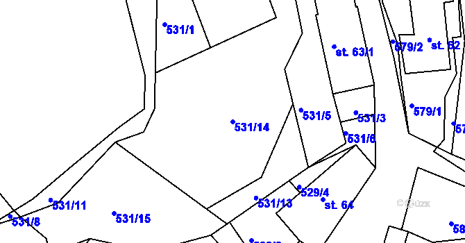 Parcela st. 531/14 v KÚ Bošice, Katastrální mapa
