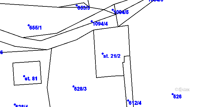 Parcela st. 21/2 v KÚ Budilov, Katastrální mapa