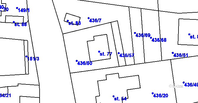 Parcela st. 77 v KÚ Budilov, Katastrální mapa