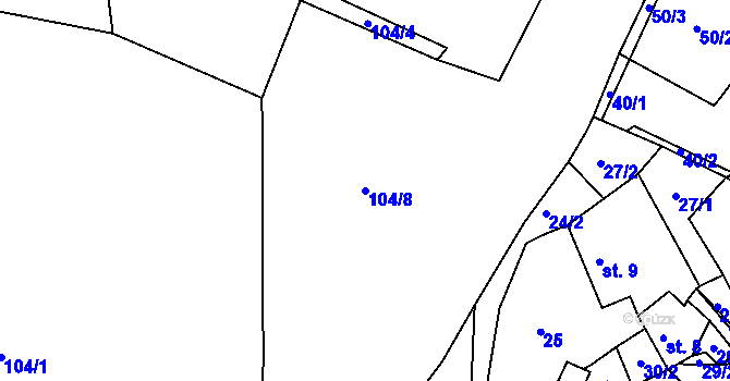 Parcela st. 104/8 v KÚ Budilov, Katastrální mapa