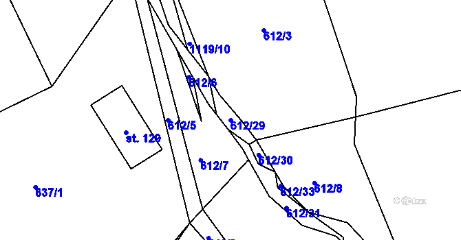 Parcela st. 612/29 v KÚ Budilov, Katastrální mapa
