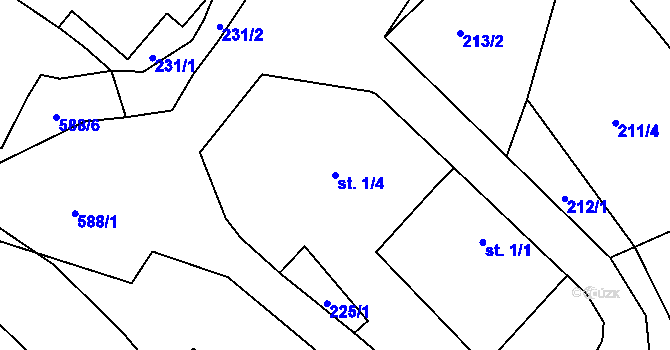 Parcela st. 1/4 v KÚ Hradčany u Čkyně, Katastrální mapa