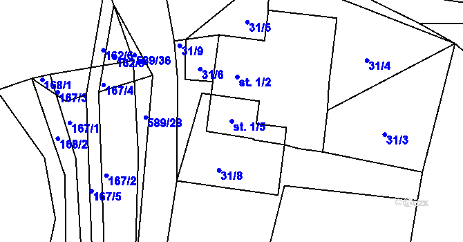 Parcela st. 1/5 v KÚ Hradčany u Čkyně, Katastrální mapa