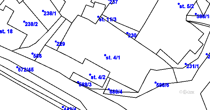 Parcela st. 4/1 v KÚ Hradčany u Čkyně, Katastrální mapa