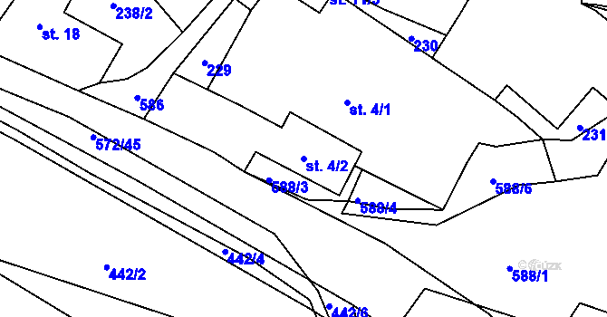 Parcela st. 4/2 v KÚ Hradčany u Čkyně, Katastrální mapa