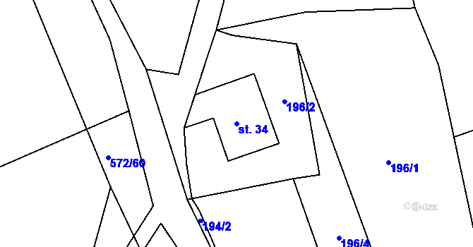 Parcela st. 34 v KÚ Hradčany u Čkyně, Katastrální mapa