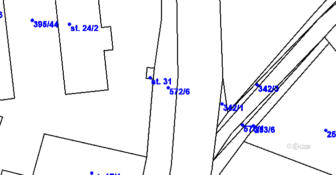Parcela st. 572/6 v KÚ Hradčany u Čkyně, Katastrální mapa