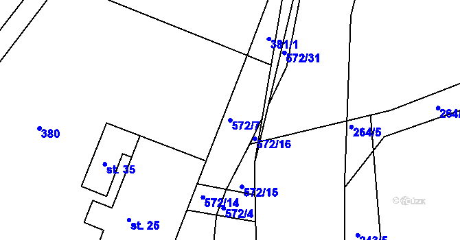 Parcela st. 572/7 v KÚ Hradčany u Čkyně, Katastrální mapa