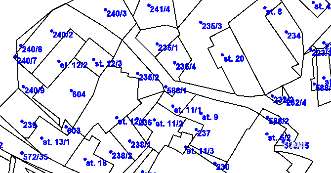 Parcela st. 588/1 v KÚ Hradčany u Čkyně, Katastrální mapa