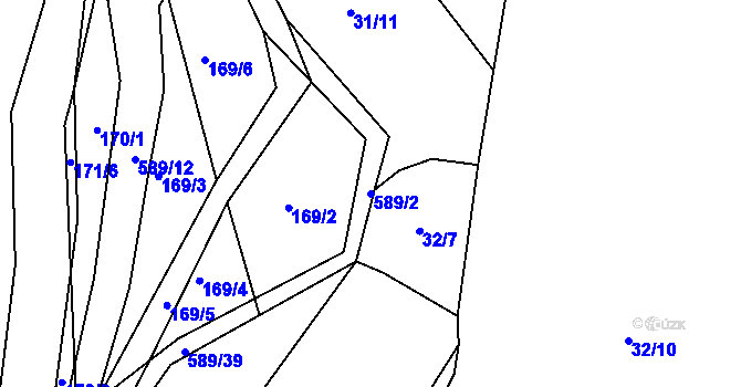 Parcela st. 589/2 v KÚ Hradčany u Čkyně, Katastrální mapa