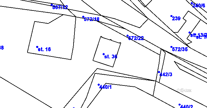 Parcela st. 36 v KÚ Hradčany u Čkyně, Katastrální mapa