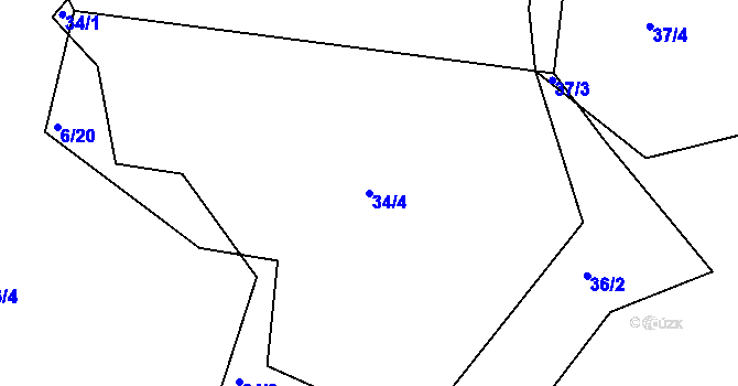 Parcela st. 34/4 v KÚ Hradčany u Čkyně, Katastrální mapa