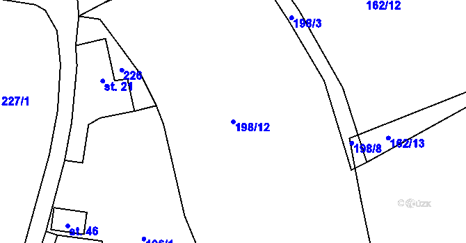 Parcela st. 198/12 v KÚ Hradčany u Čkyně, Katastrální mapa