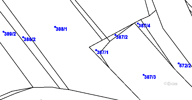 Parcela st. 387/1 v KÚ Hradčany u Čkyně, Katastrální mapa