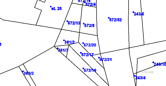 Parcela st. 572/20 v KÚ Hradčany u Čkyně, Katastrální mapa